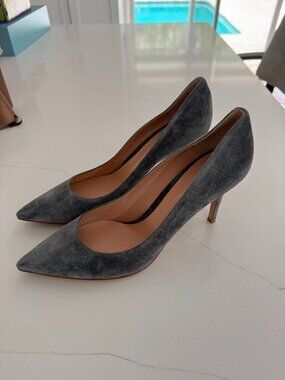 Gianvito Rossi Grey Suede 85mm Pointed Toe Sherrie Pumps Shoes Heels